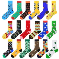 spring and autumn new mens and womens trend color puzzle cartoon animal skateboard couple stockings big flower cactus banana