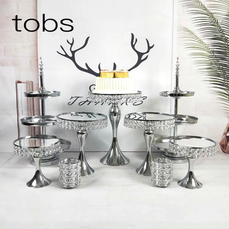 

5PCS-18PCS CAKE STAND WEDDING TABLE BABY SHOWER CRYSTAL SILVER COLOR