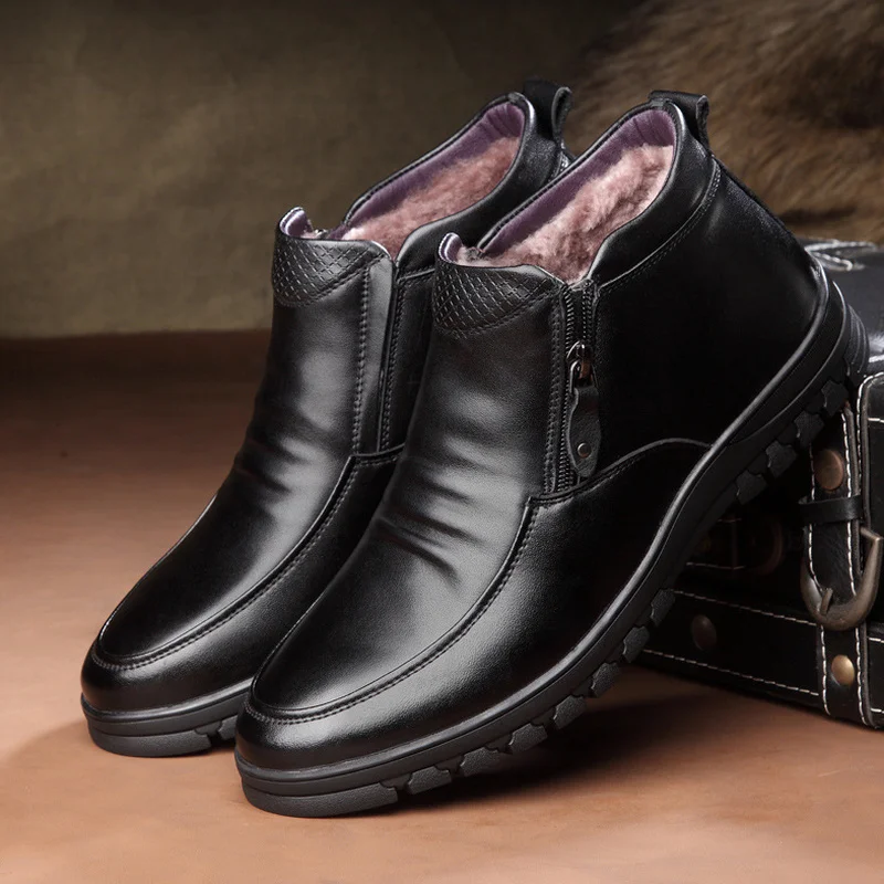 

2021 New Men's Genuine Leather Boots Handmade Sheep Fur Warm Casual Shoes British Style Side Zip Winter Men Ankle Boots M8251