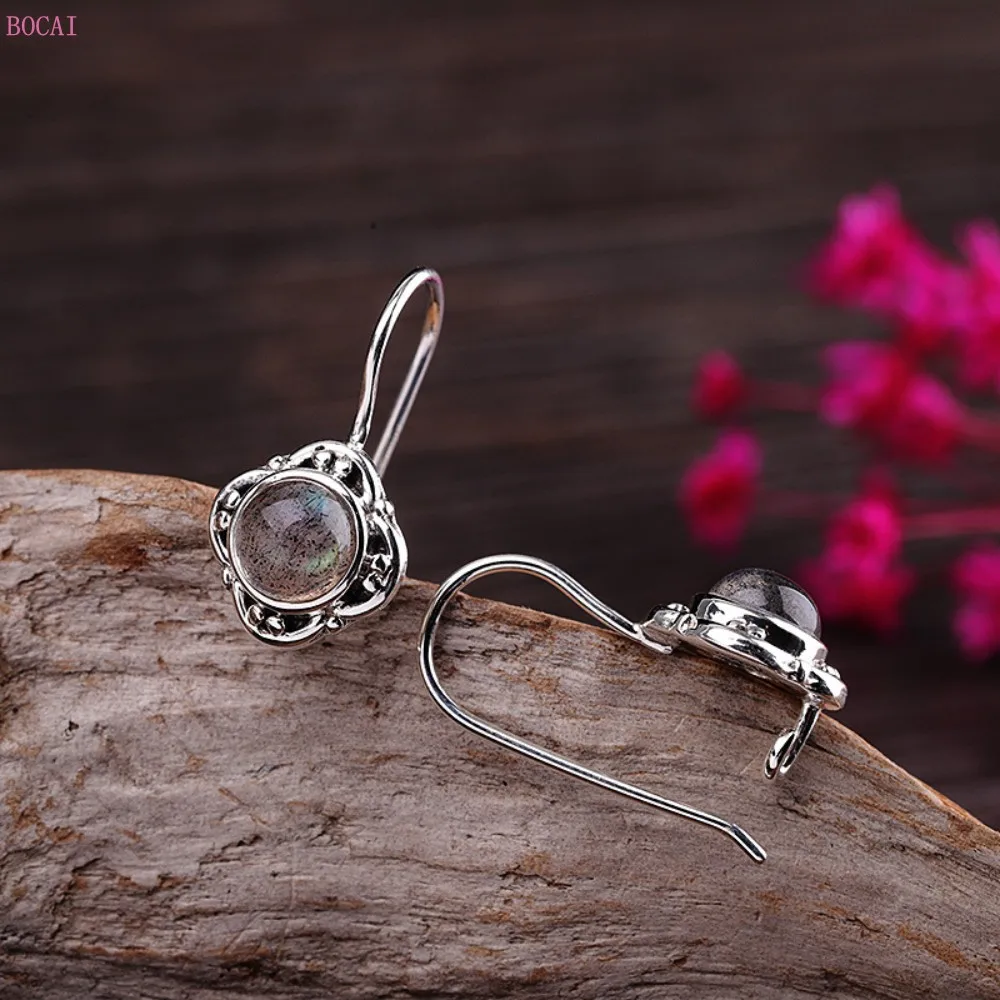 Женские серьги BOCAI из серебра 925 пробы с лунным камнем ювелирное изделие тайского