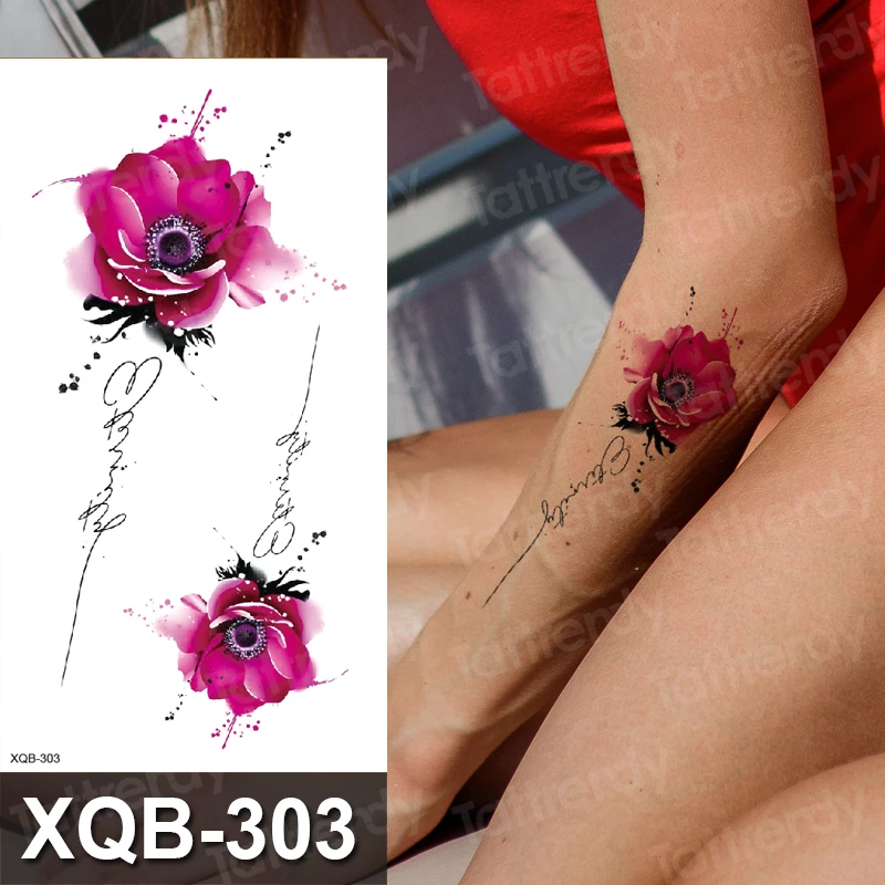 

Lotus Peony Rose Flowers Waterproof Temporary Tattoo Sticker Minimalist Flash Tattoos Body Art Fake Arm tatoo Women Girls Sexy