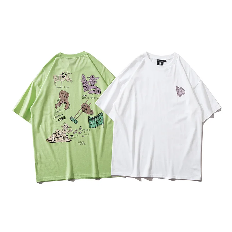 

Harajuku Hip Hop Printed Tee Shirts Women's Summer Fashion Short Sleeve Tops Streetwear Unisex Casual Loose 100% Cotton Tshirts