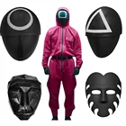 Корейская Драма кальмар игра треугольник Квадратный Круг Косплей пластиковая маска красный капюшон мужской головной убор костюм босса реквизит ремень комбинезон