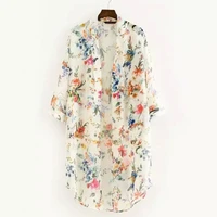 women vintage floral chiffon shirts small fresh simple long sunscreen blouse loose shawl kimono cardigan boho tops