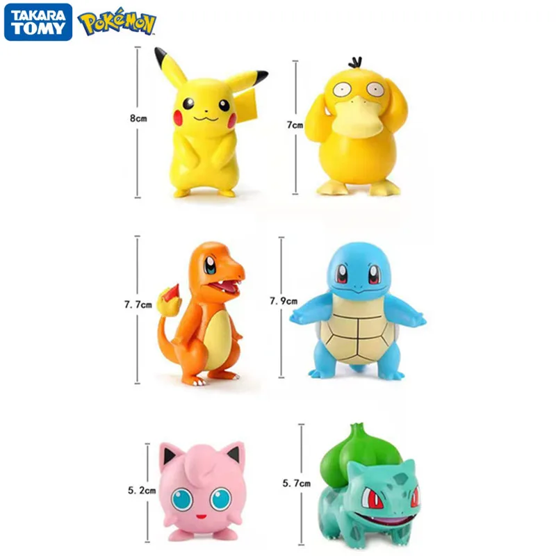 

6 Styles Pokemon Pikachu Squirtle Jigglypuff Bulbasaur Psyduck Charmander Anime Figures Model Children's Christmas Birthday Toys