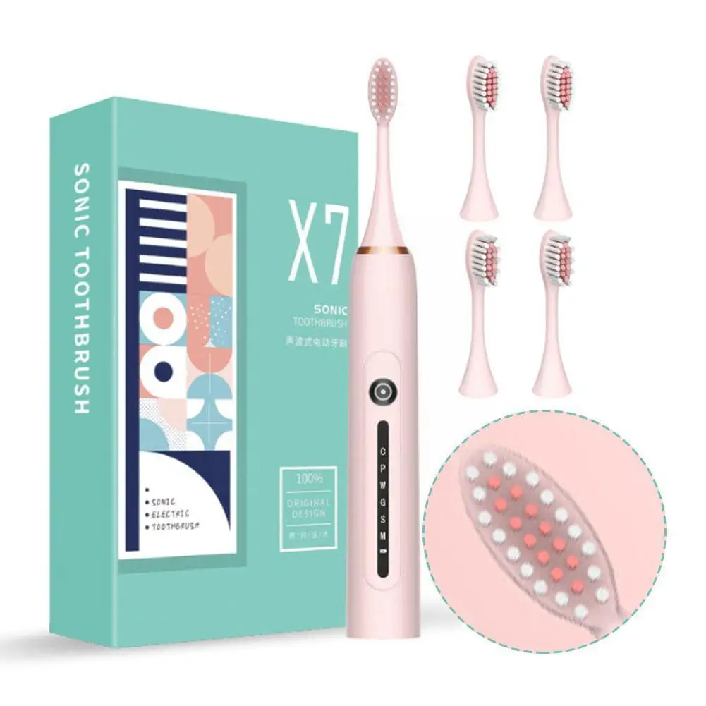 

Sonic Electric Toothbrush Adult Timer Brush 6 Mode 4 Rechargeable Teeth Set Heads HeadsTooth Replacement With Brushes J9P9