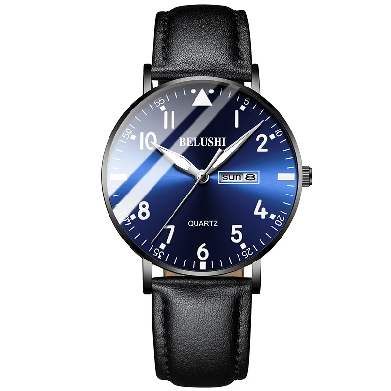 Men Watches Top Famous Luxury Brand Man Business Quartz Watches Men Classic Clock Male Wrist Watches For Men's Wristwatches - Цвет: black blue leather