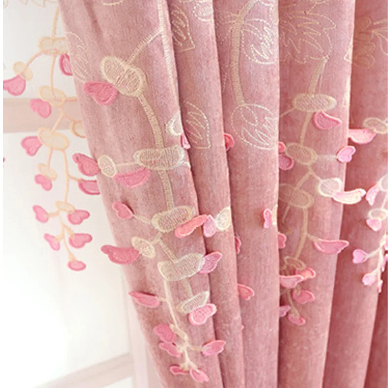 

Chenille High Shading Three-dimensional Embossed Pink Embroidered Shading Cloth Bedroom and Living Room Curtain Customization