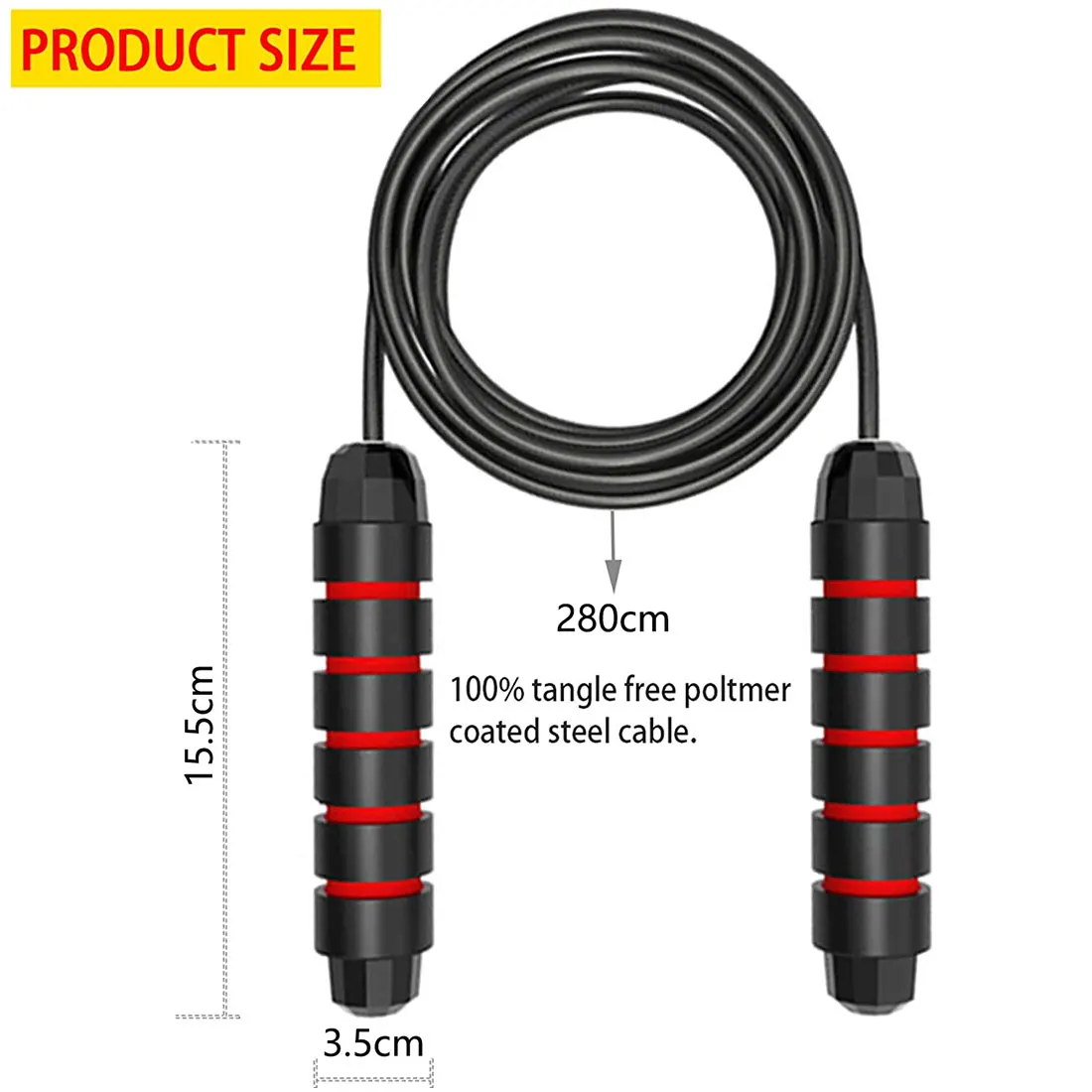 

2.8m Jump Rope Tangle-Free Adjustable PVC Wire Skipping Rope with Ball Bearings Anti-Slip Handle Jumping Rope Cable Fitness