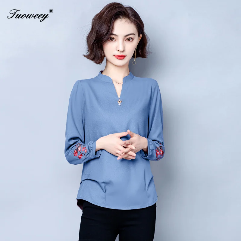 

Blouse Women chiffon Womens tops and blouses Fashion Sleeve Exquisite Embroidery Decoration Female Shirt plus size Tops