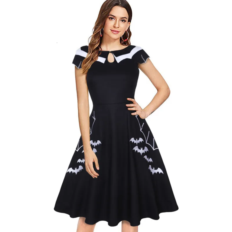Женское готическое платье JIEZuoFang черное ажурное с вышивкой летучей мыши на