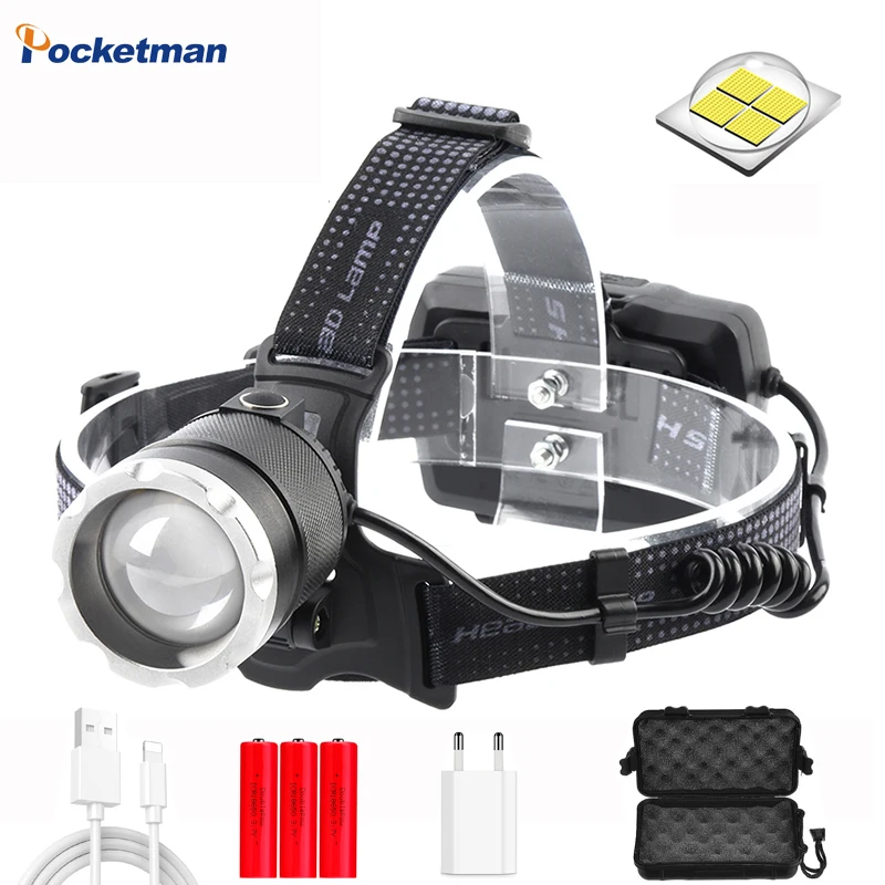

Powerful XHP50 LED Headlamp USB Rechargeable Headlight Waterproof Zoomable Power Bank Fishing Light Using 18650 Battery