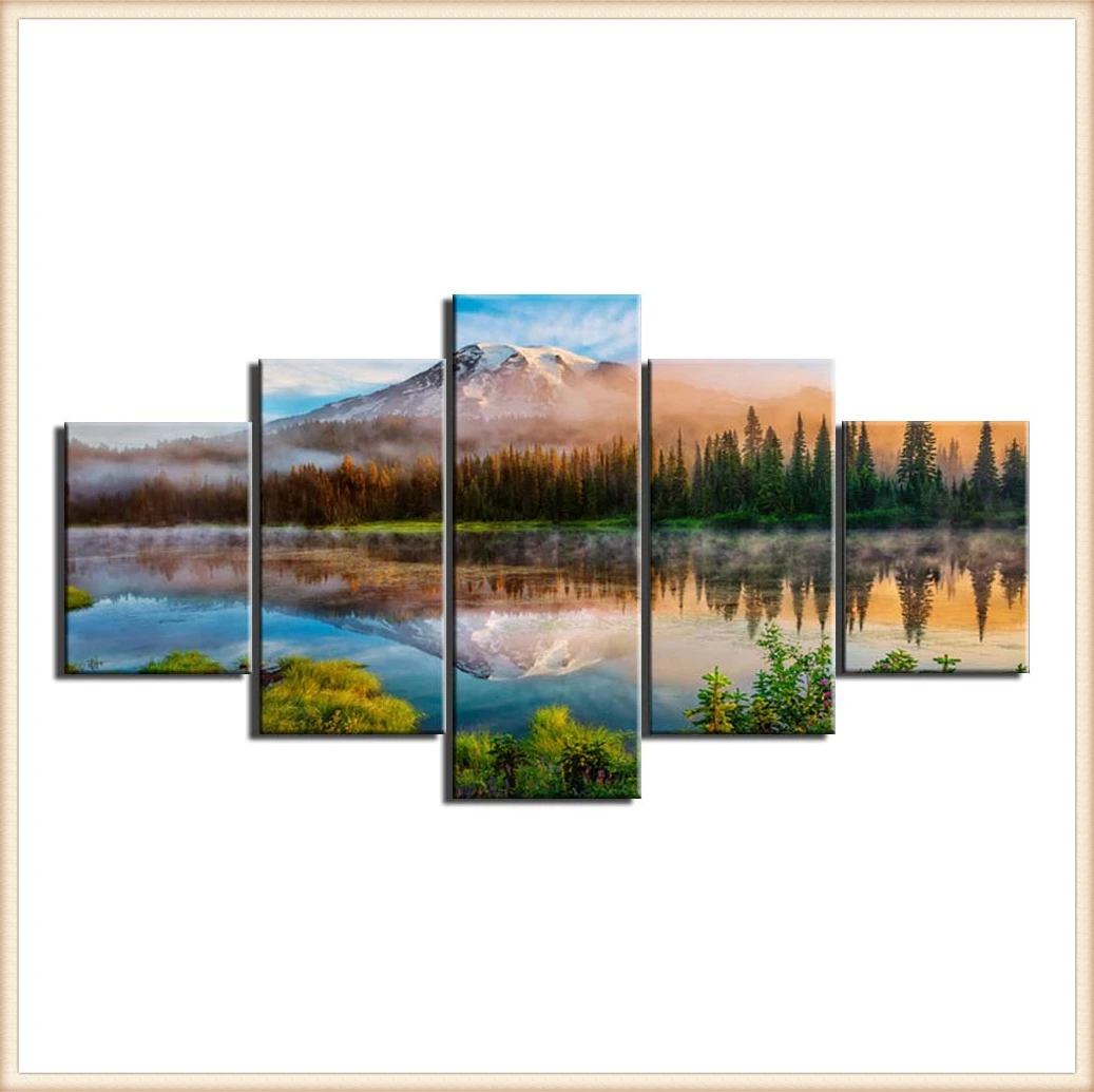 

HD 5 Pieces Scenic Snow-capped and Lakes Pictures Posters Wall Art Home Decor for Living Room Painting Wall Art Anime Poster