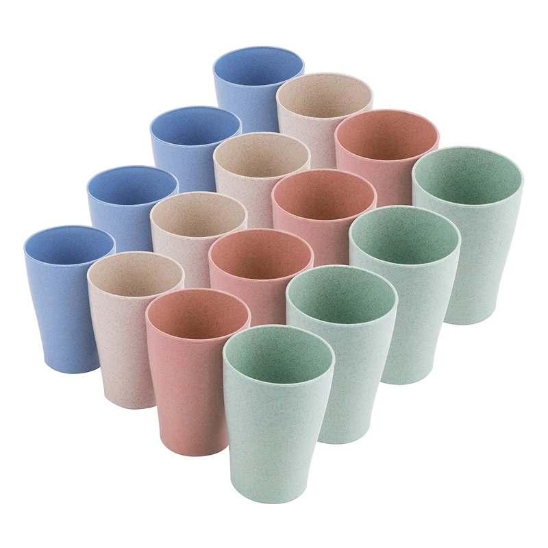 

16 Pack Wheat Straw Drinking Cups,for Kids Adult,10 Oz Reusable Tumblers Stackable Cups for Kitchen,Party and Picnic
