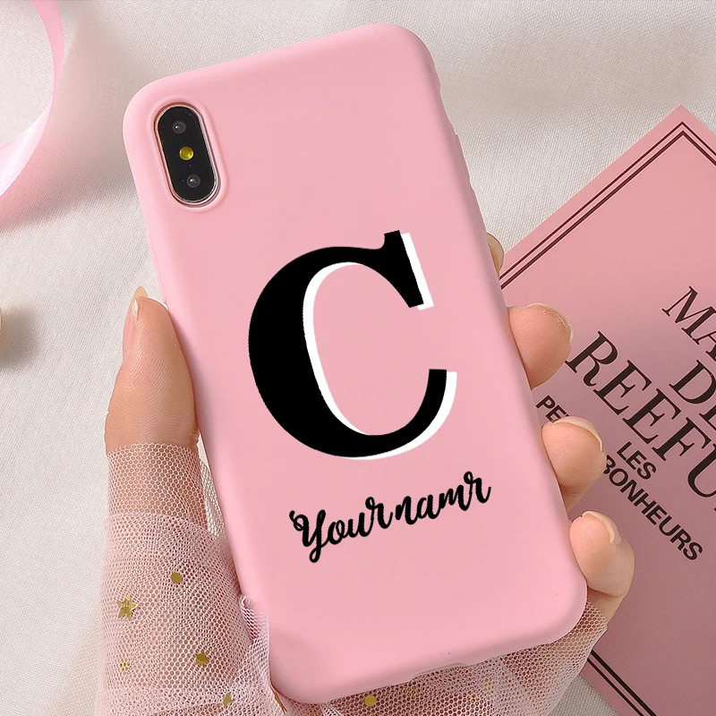 Custom Name Case For iPhone 11 Pro SE 2020 XS Max X XR 8 7Plus Candy Color Letters Soft Silicone Cover Creative Customized |