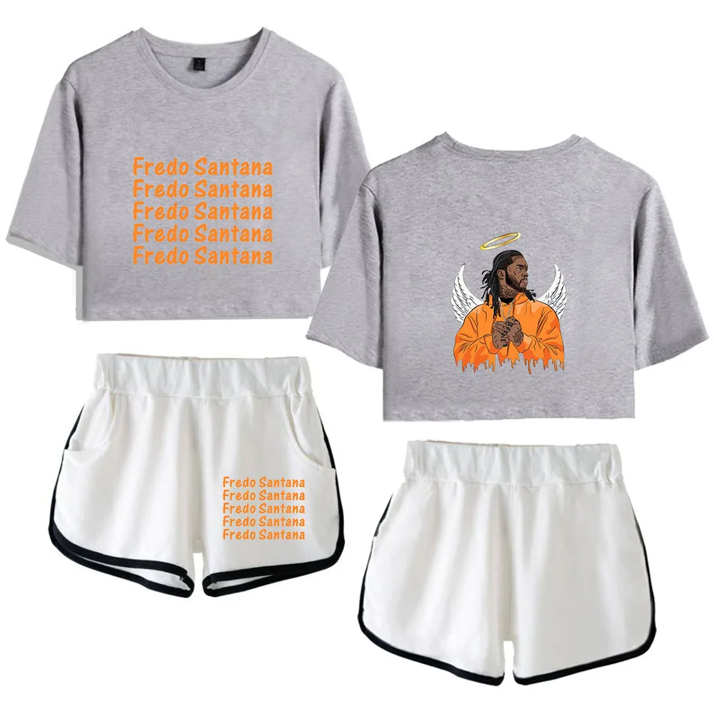 

2021 Fredo Santana Two Piece Set Shorts+Crop Top Women Fashion Harajuku Streetwear Hot Funny Girl Sets
