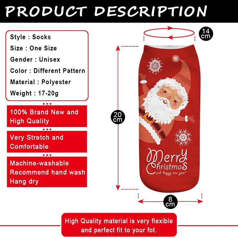 

9 Pairs Socks Women Set 3D Print Christmas Santa Reindeer Christmas Tree Hat Snowman Female Cotton Funny Short Socks