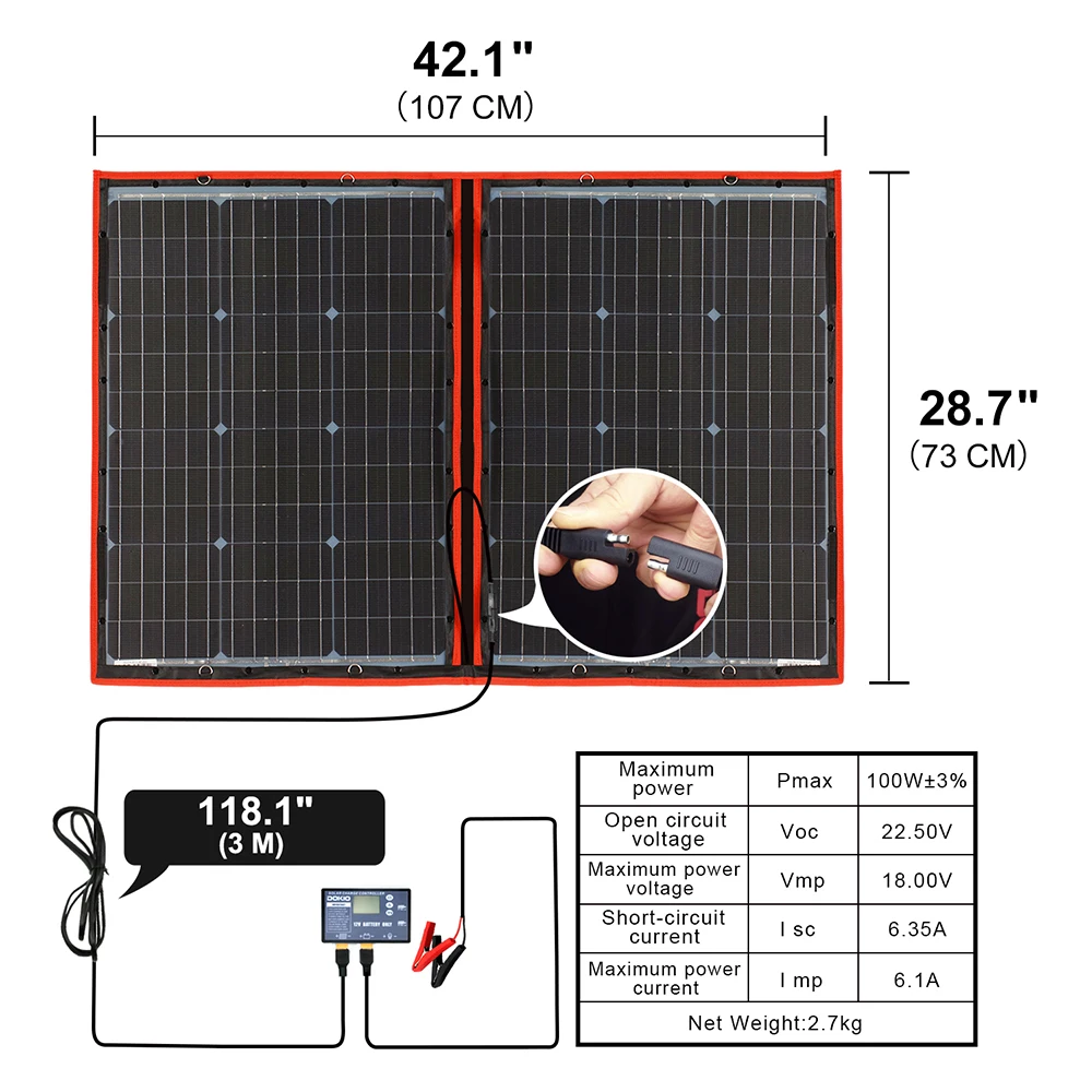 Dokio 100W 110 Вт(55 Вт x 2 шт.) 18V гибкие черные панели солнечных батарей Китай складное+ 12/24V регулятор напряжения 110 ватт панель солнечных батарей