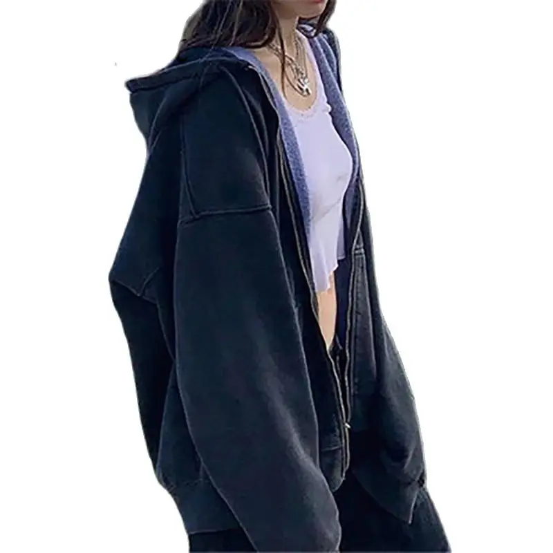 

Толстовка Женская однотонная на молнии, с длинным рукавом и карманами