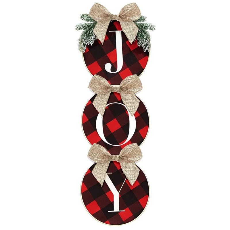 

Christmas Decorations - Joy Sign - Buffalo Check Plaid Wreath For Front Door -Home Window Wall Farmhouse Indoor Outdoor