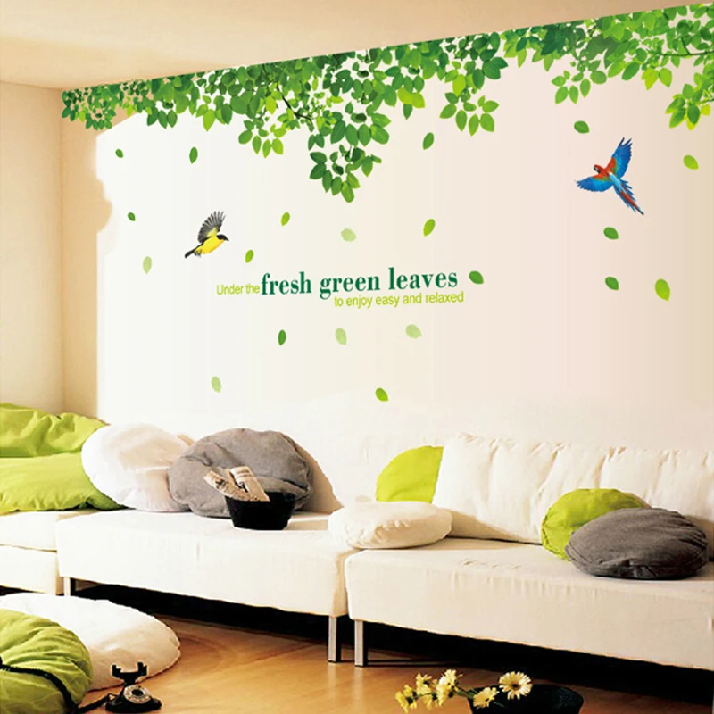 Giant Tree Green Leaves Large Branch Wall Decals Removable PVC Stickers for Living Room Bedroom Bedside Decoration Murals | Дом и сад