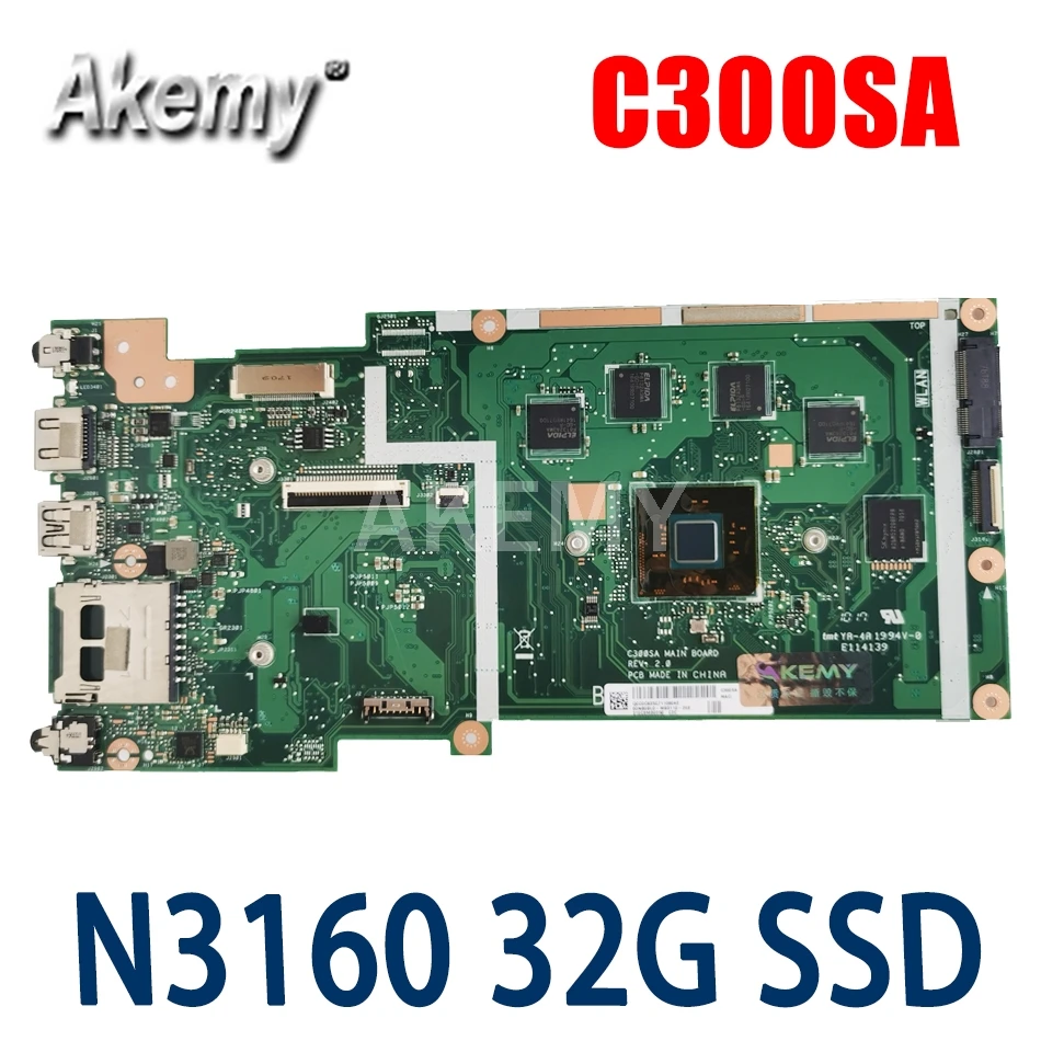 

ERILLES New C300SA 4GB RAM/N3160 CPU with 32G-SSD Motherboard For ASUS C300S C300SA Laotop Mainboard Motherboard