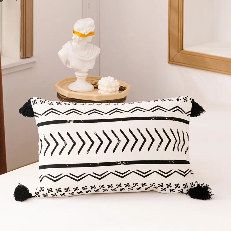 

Faux Leather Cotton Cushion Cover with tassel pillowcase For Sofa Bed Home Decoration Pillow Cover Modern Design 45x45Cm/35X50