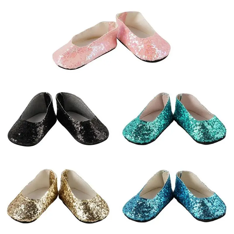 

New style women's shoes 18 inches girls shoes shiny sequin baby shoes fashion clothing flat newborn accessor PU toys shoes J3G1