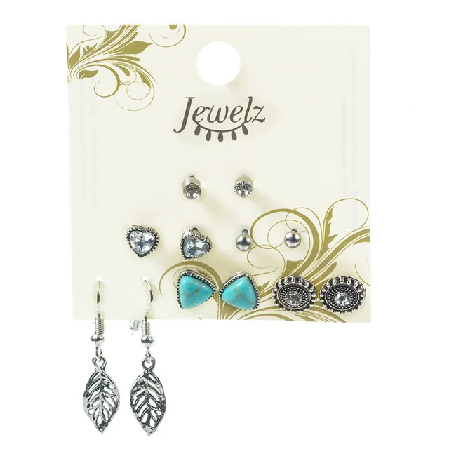K47-5 9 Pairs/set Gold Silver Crystal Earrings Set Women Female Round Small Geometric Piercing Earrings for Party Gift Wholesale - Окраска металла: K47-5