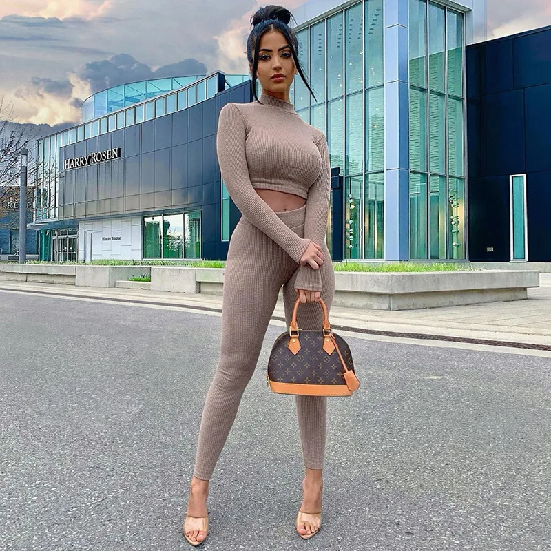 

FNOCE 2020 Autumn Fashion Women's sets tracksuits fashion casual Slimming Two-Piece Long-Sleeved top Tight trousers Sports Suit