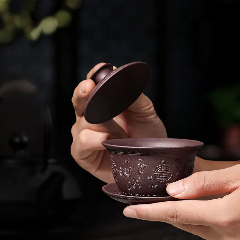 Мастер чашка 100 мл Yixing фиолетовая глина Gaiwan чай Tureen Puer чайная миска блюдце крышка