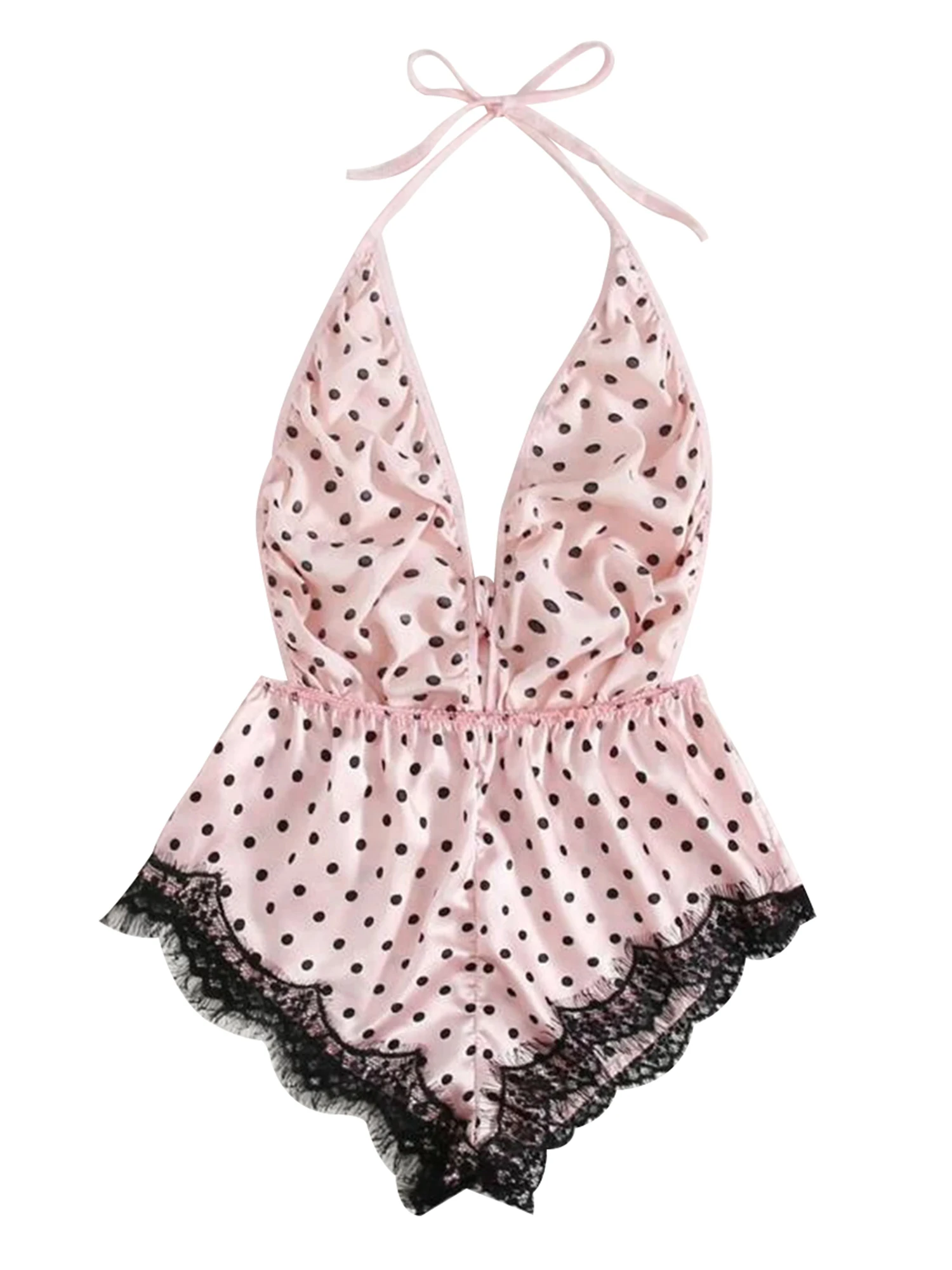 Женское сексуальное нижнее белье с бантом комбинезон в горошек открытой спиной и