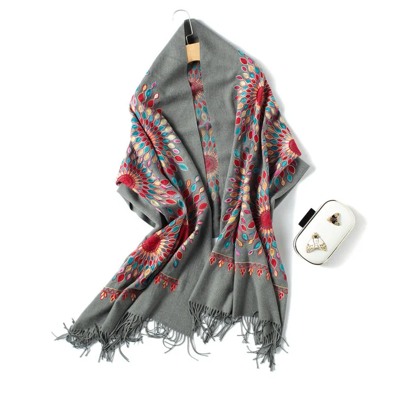 

women vintage Embroidery thick warm cashmere scarves shawls Newest Women Fashion Floral Viscose Shawl Scarf