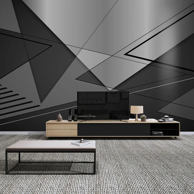 Настенные 3D обои по индивидуальному заказу черные белые серые треугольные