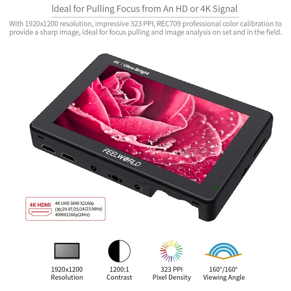 

FEELWORLD LUT7 7 Inch 2200nits 3D LUT 4K HDMI Full HD IPS Touch Screen 1920x1200 DSLR Camera Field Monitor With Waveform