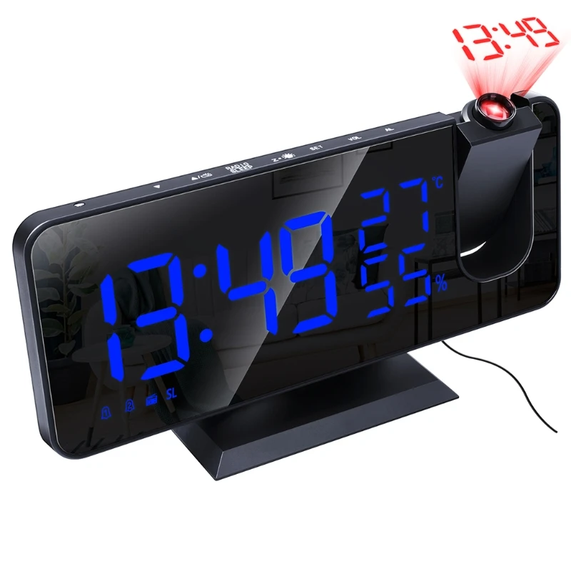 

Digital Projector Alarm Clock With Time Projection FM Radio Temperature Humidity Watch LED Electronic Table Snooze Backlight