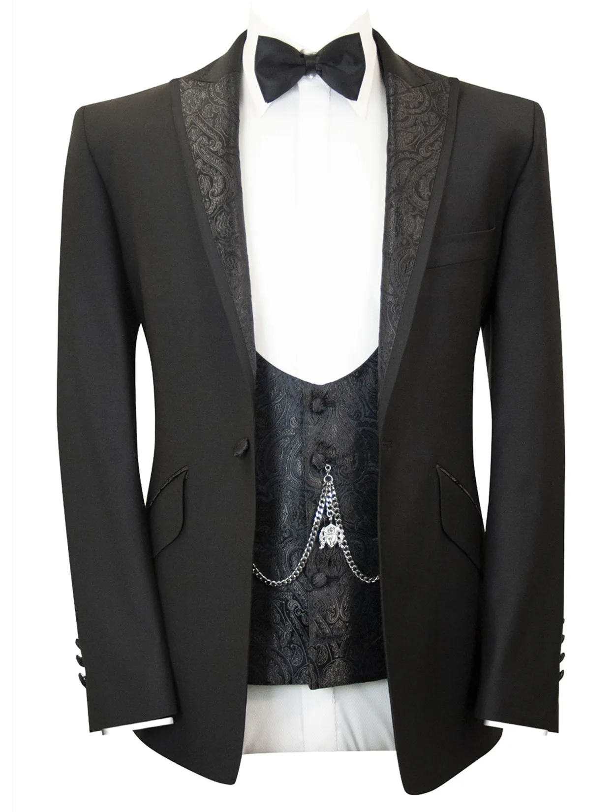 

Men's 3 Pieces Suit Slim Fit One Button Jacquard Weave Tuxedos