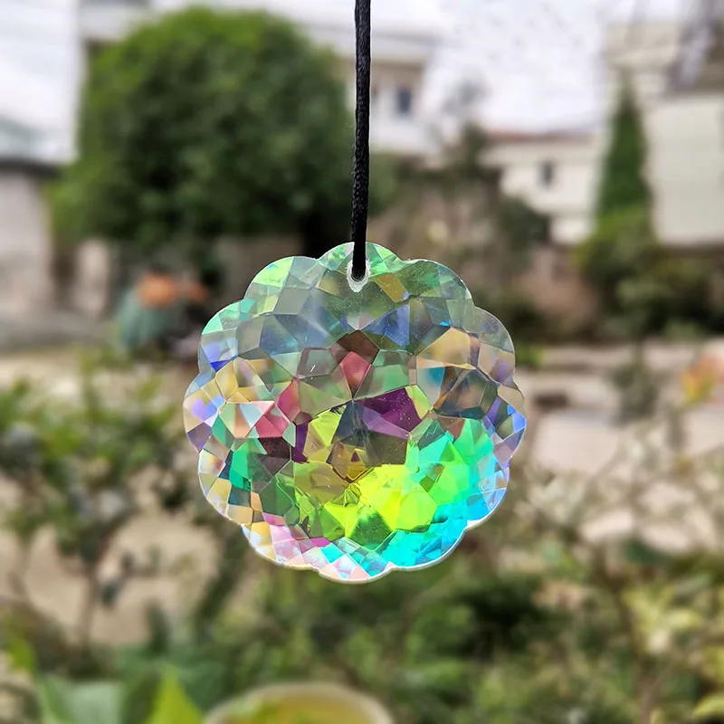 

45mm Crystal Mandala Suncatcher Rainbow Maker AB Plum Blossom Chandelier Prism Pendant Home Window Garden Hanging Decor Ornament