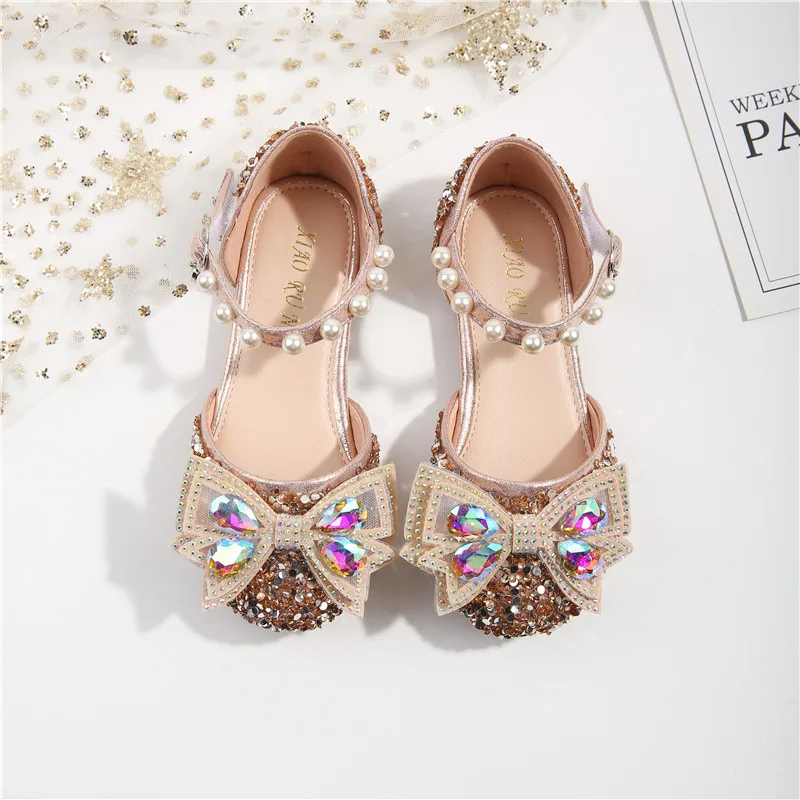 

Kids High Heel Shoes Girls Leather Shoes Flower Casual Pink Glitter Children 2022 Teenage Shoes Butterfly Knot Sandals Size25-35