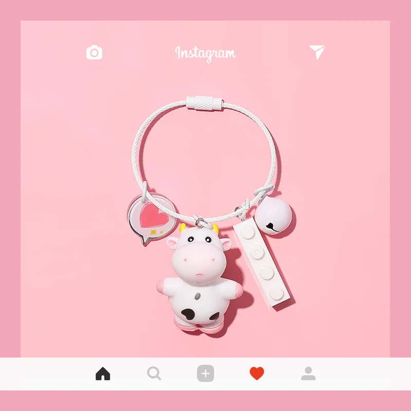 

New Product Dairy Cow Keychain Cute Cartoon Resin Doll Girl Bag Pendant Car Key Accessories Couple's Charm Jewelry Keyring Gift