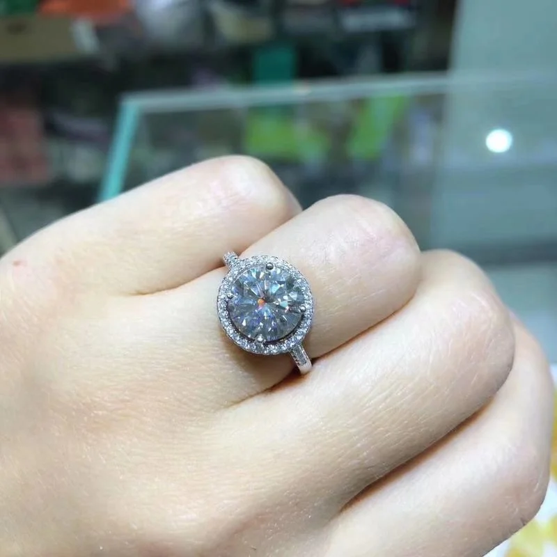 Kkmall Store круглое серебряное кольцо Moissanite 3.00ct D VVS роскошное кольцо Moissanite серьги-гвоздики Moissanite серебряное кольцо 925