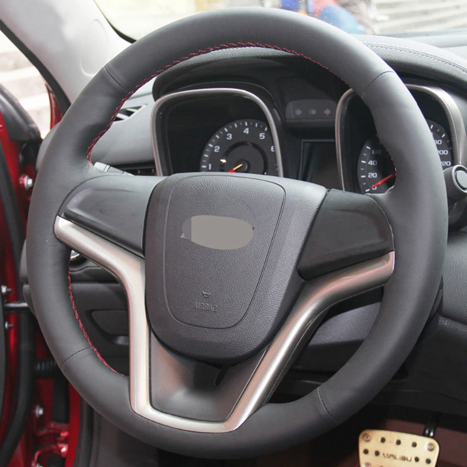 Черная искусственная кожа ручная прошивка автомобиля рулевое колесо Чехлы для