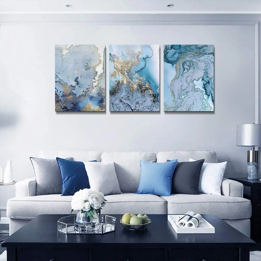 Абстрактный холст для гостиной Декор синие абстрактные Акварельные картины