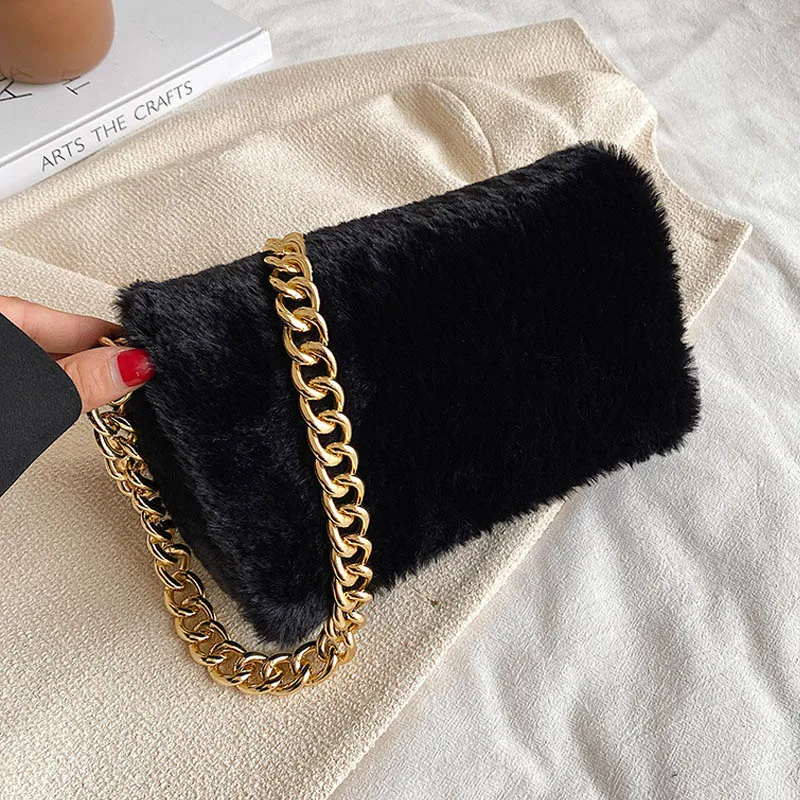

Plush Handbags Purse 2021 Luxury Thick Chain Shoulder Bags for Women Clutche Flap Hand Bag Designer Square Underarm Bag