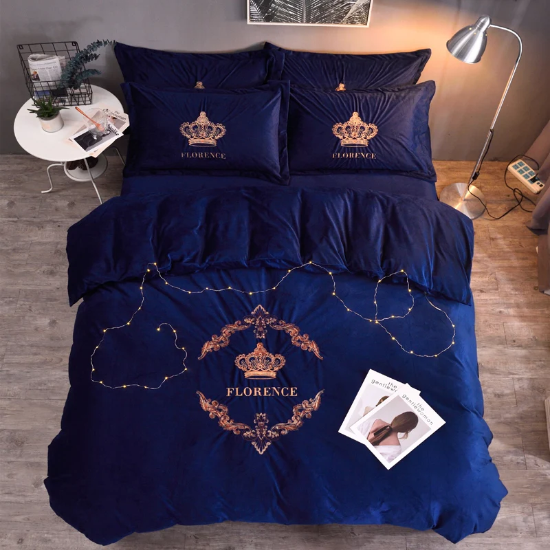

Grey Coffee Queen King size Crown Bedding Set Velvet Soft Warm Bed set Flat Bed Sheet set Duvet Cover Fitted sheet Pillowcase