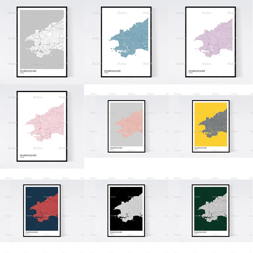 

Pembrokeshire Map Nordic Retro Minimalism Painting Posters and Prints on Canvas Wall Art Modular Pictures Home Decoration Frame