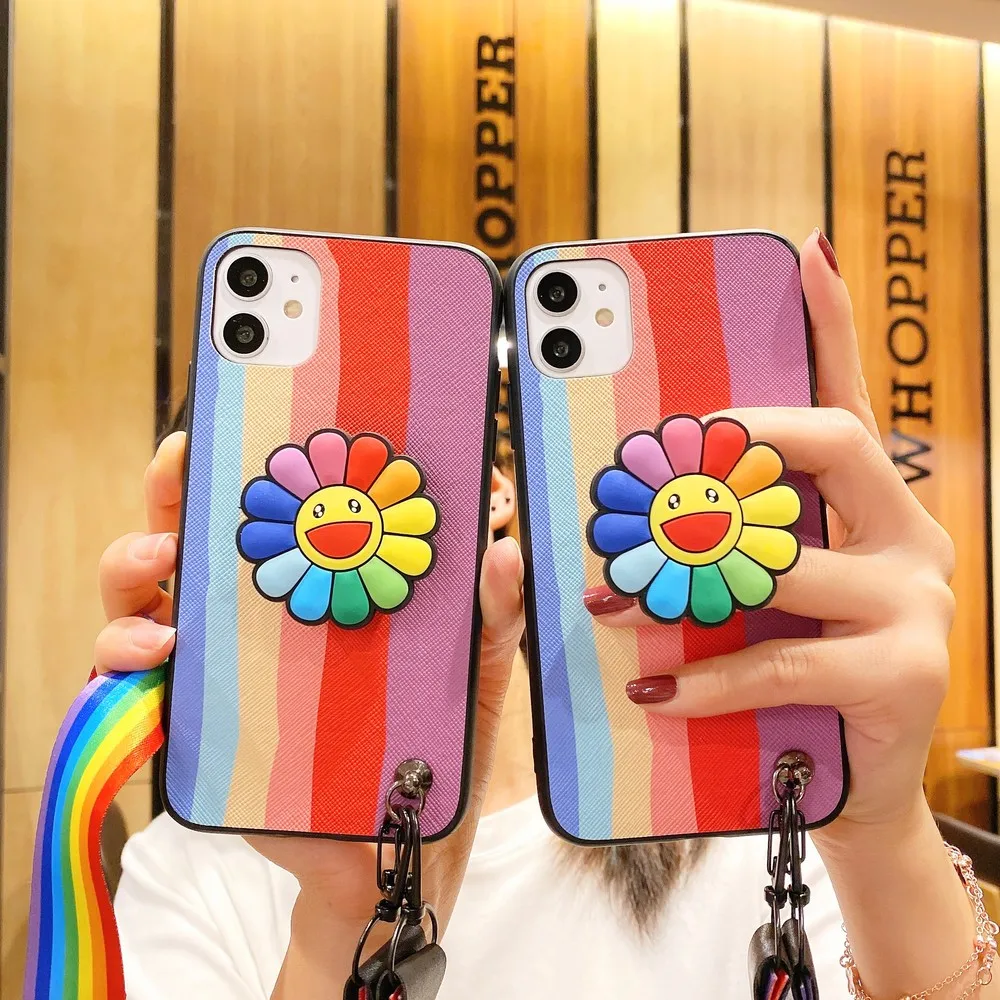 Модные семь цветов радуги с рисунком &quotПодсолнух&quot Чехол-книжка для xiaomi Redmi 10t k30s