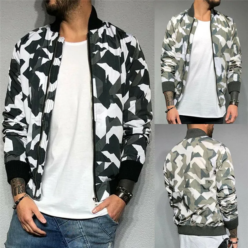 

Fashion 2019 New Men Casual Camouflage Trench Outwear Zip Up Bomber Jacket Baseball Tops Coat Outwear Long Sleeve Jacket Autumn