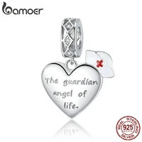 bamoer guardian angel pendant charm silver 925 original nurse hat fashion plated platinum jewelry gifts girl accessories bsc307