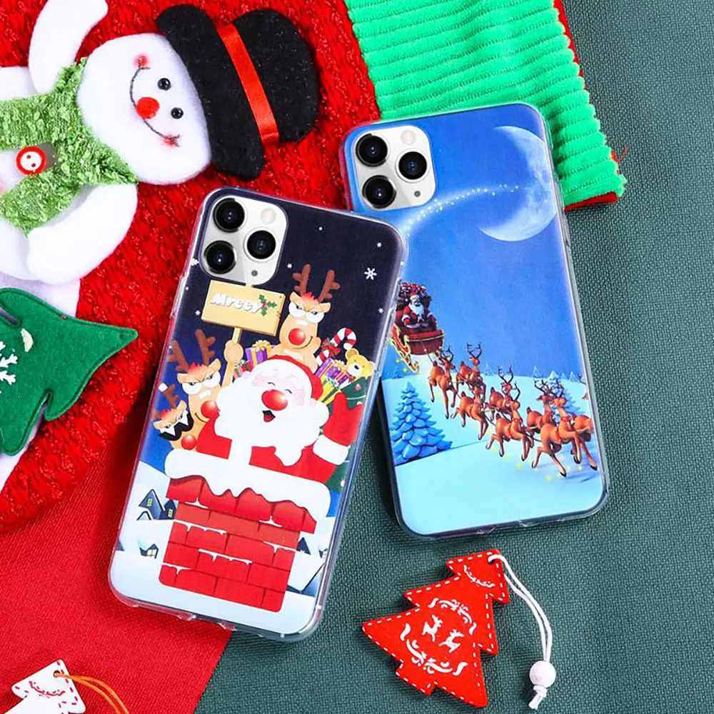 Рождественский чехол для iPhone X 11 Pro Max XS XR с Санта Клаусом оленем мягкий